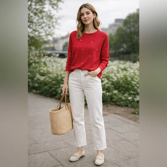 Buffalo David Bitton Heart Print Sweatshirt M Red Lightweight Knit Pullover - Picture 11 of 11